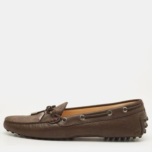 Tod's Bow Size 41 Dark Brown Leather Slip On Loafers